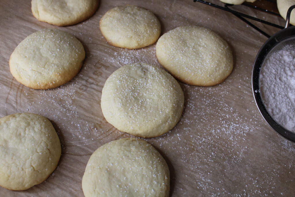 lemon cream cheese cookies with powder sugar sprinkle Crys Kitchen 
